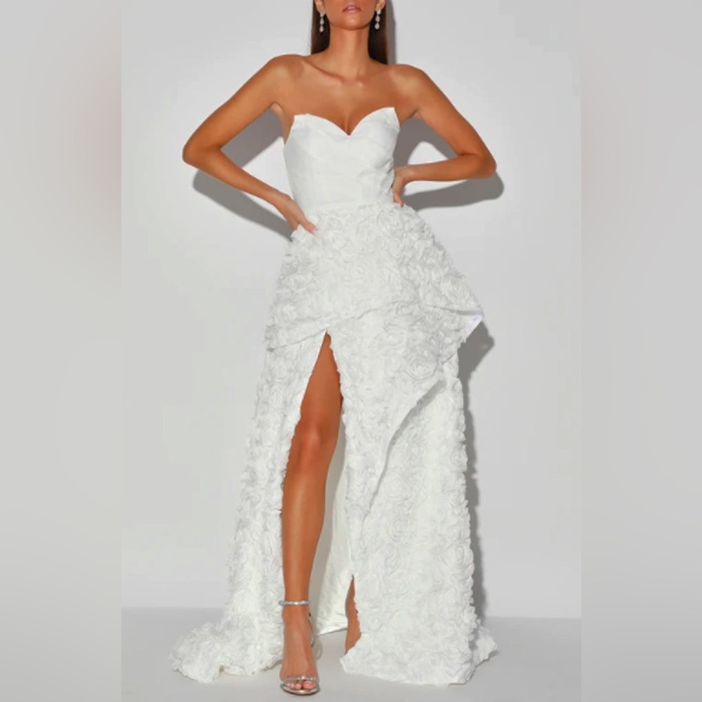 NWT La Vie En Rose Gown by Bariano Wedding Dress -Sweetheart Bust-Thigh Slit-Sz8